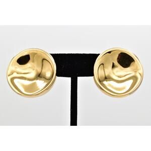 Vintage Clip On Earrings Gold Round Button Shiny Heavy Chunky NOS 1980s BinBB